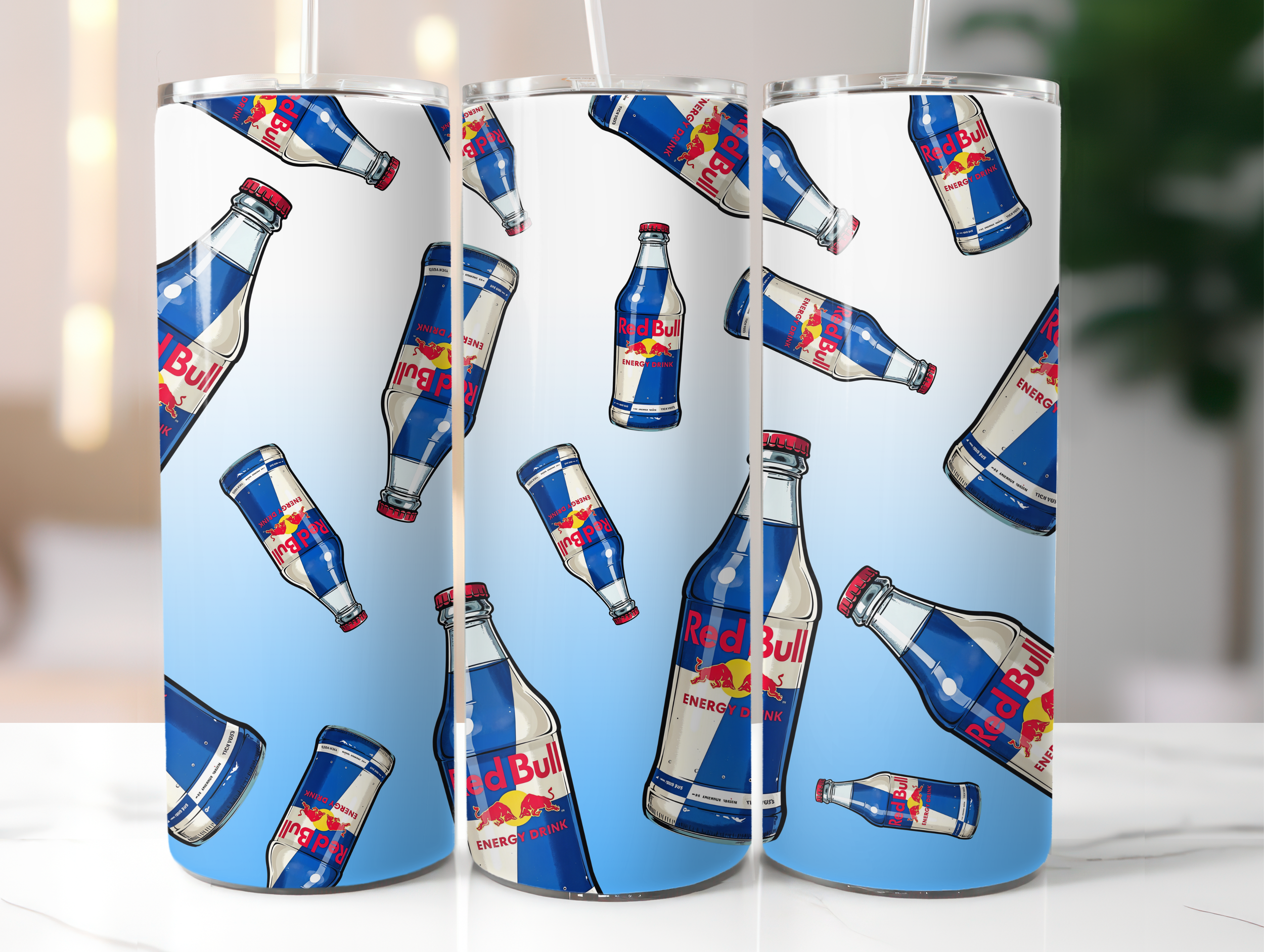 Blue energy drink tumbler