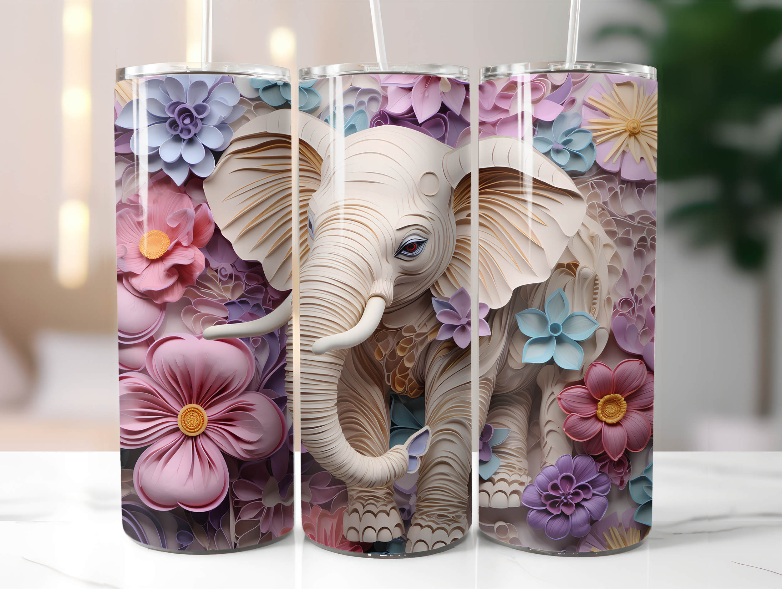 3D flower elephant tumbler