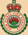 Rural Fire Service emblem featuring a red and green shield with a tree, flames, and a crown.