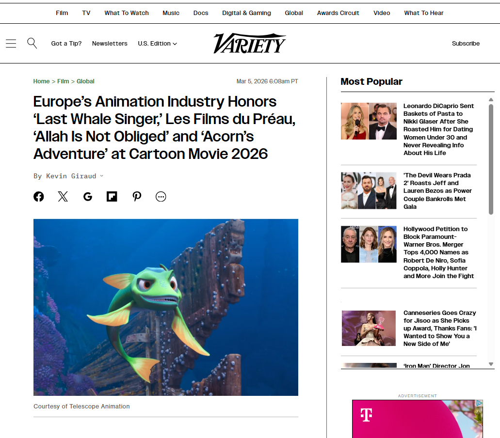 Europe’s Animation Industry Honors ‘Last Whale Singer,’ Les Films du Préau, ‘Allah Is Not Obliged’ and ‘Acorn’s Adventure’ at Cartoon Movie 2026