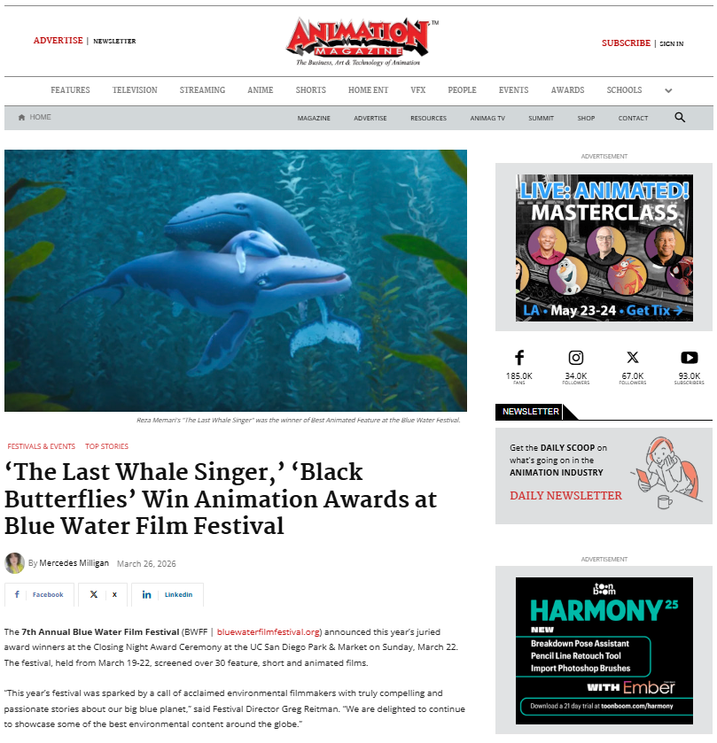 ‘The Last Whale Singer,’ ‘Black Butterflies’ Win Animation Awards at Blue Water Film Festival