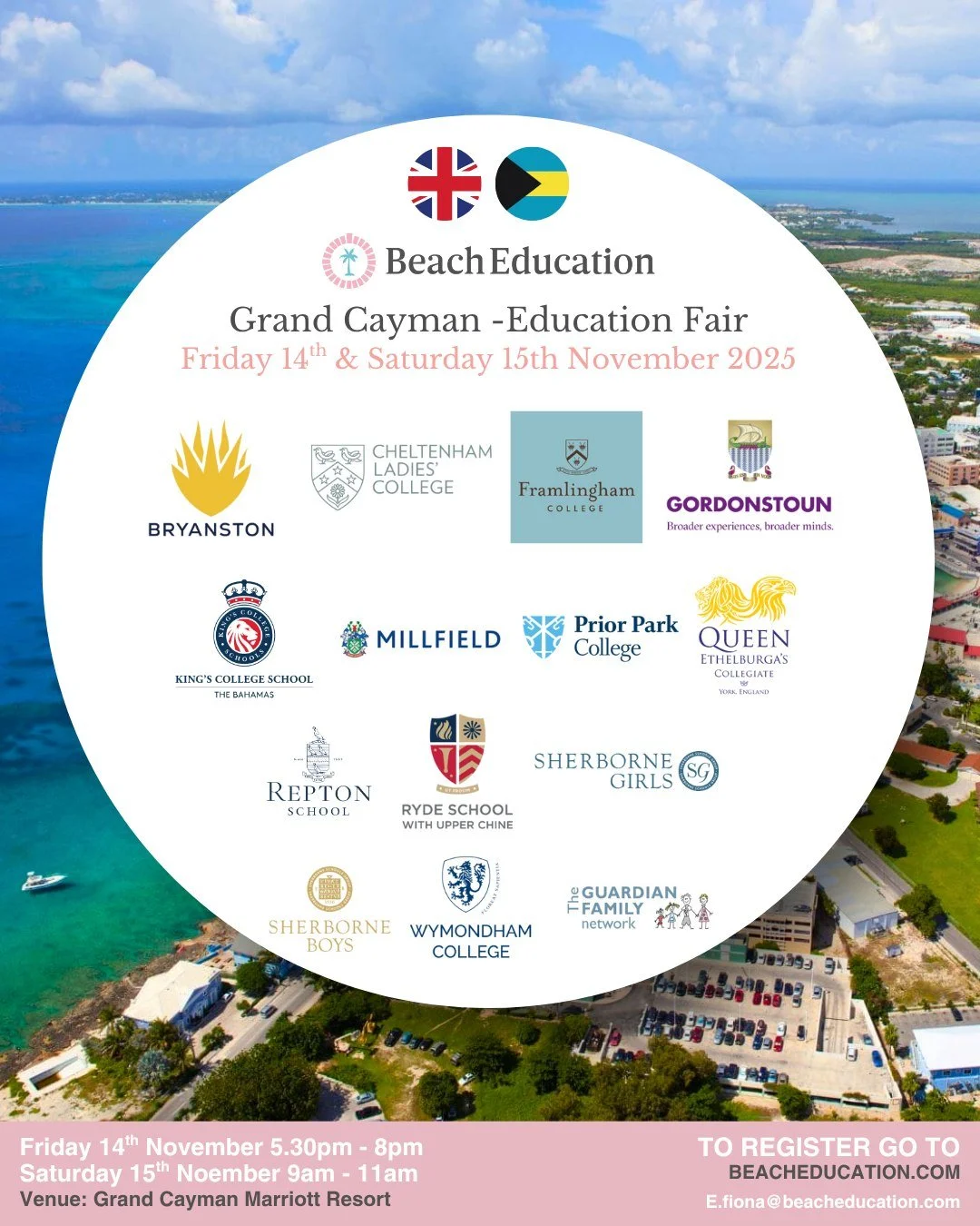 📣 Grand Cayman, we're coming to you this November!

Join us for the British Schools Education Fair 🇬🇧
🗓️ Friday 14th November | 5:30&ndash;8:00pm
🗓️ Saturday 15th November | 9:00&ndash;11:00am
📍 Grand Cayman Marriott Resort

This is your opport