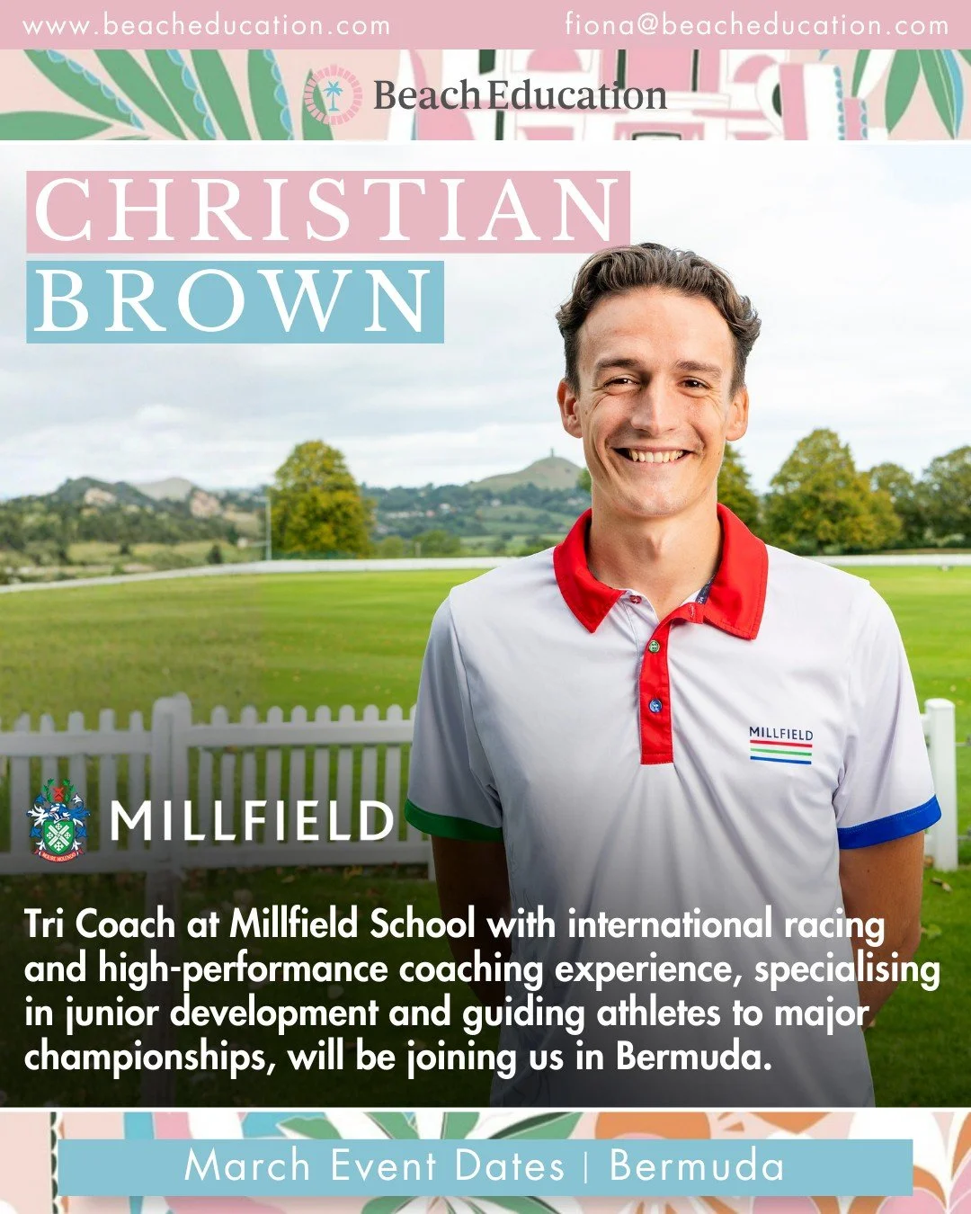 Take a look at who&rsquo;s joining us in Bermuda this March! 🇧🇲✨
We&rsquo;re thrilled to welcome Christian Brown, Tri Coach at Millfield School, to our next British Education Fair. With a background in international racing, elite coaching, and a pa
