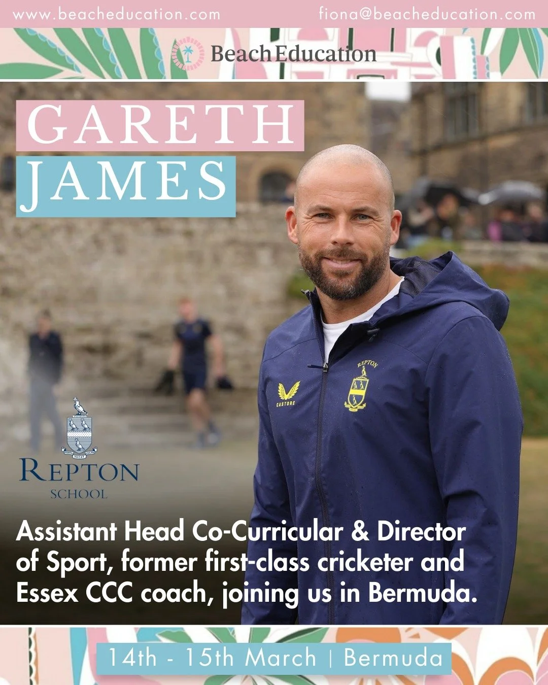 🏏 We&rsquo;re delighted to welcome Gareth James, Assistant Head Co-Curricular &amp; Director of Sport at @reptonsport , to Bermuda on 14th&ndash;15th March 🇧🇲

A former first-class cricketer and coach with Essex CCC, Gareth has also worked with En