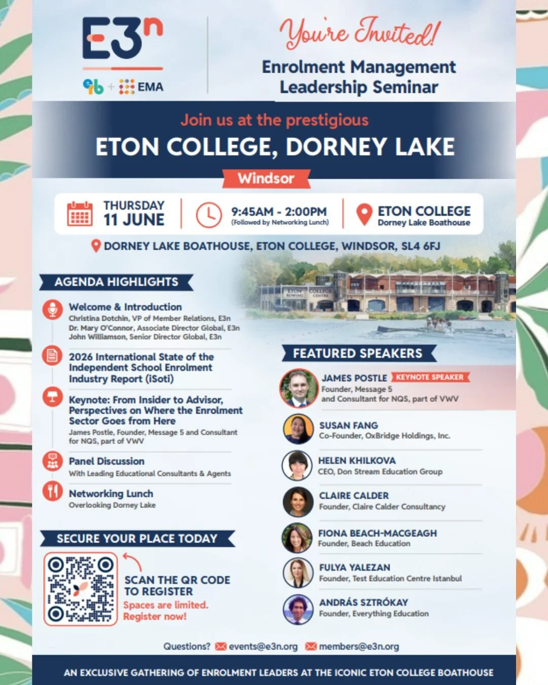 We&rsquo;re excited to share that Fiona will be a speaker at the E3 Enrollment Management Leadership Seminar at Eton College, Dorney Lake this June. @enrollmentorg 

A fantastic opportunity to connect with industry leaders, gain valuable insights, an