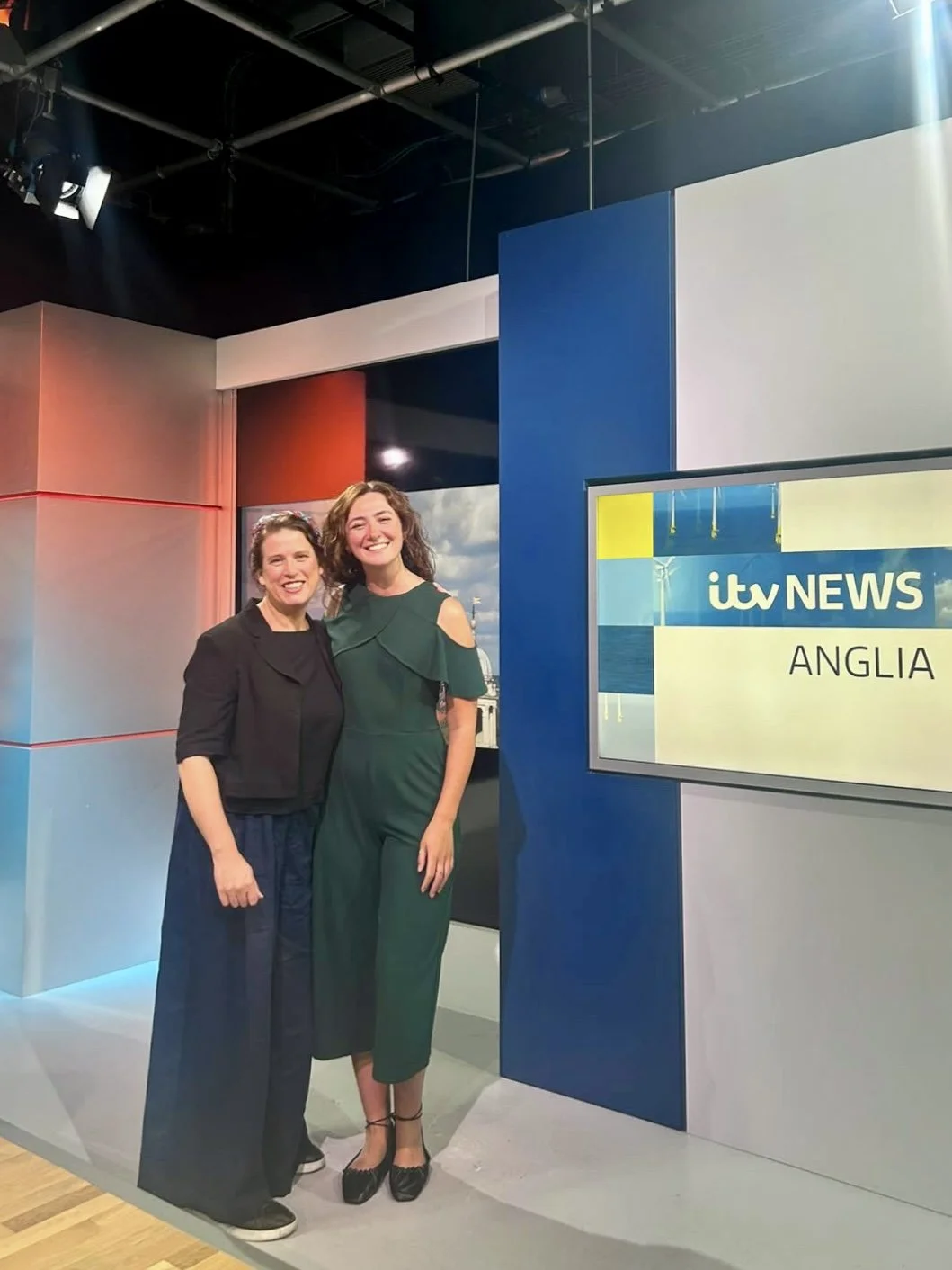Jo Clayton and Natalie Lauren at ITV Anglia News interview about Unauthorised Absence short film