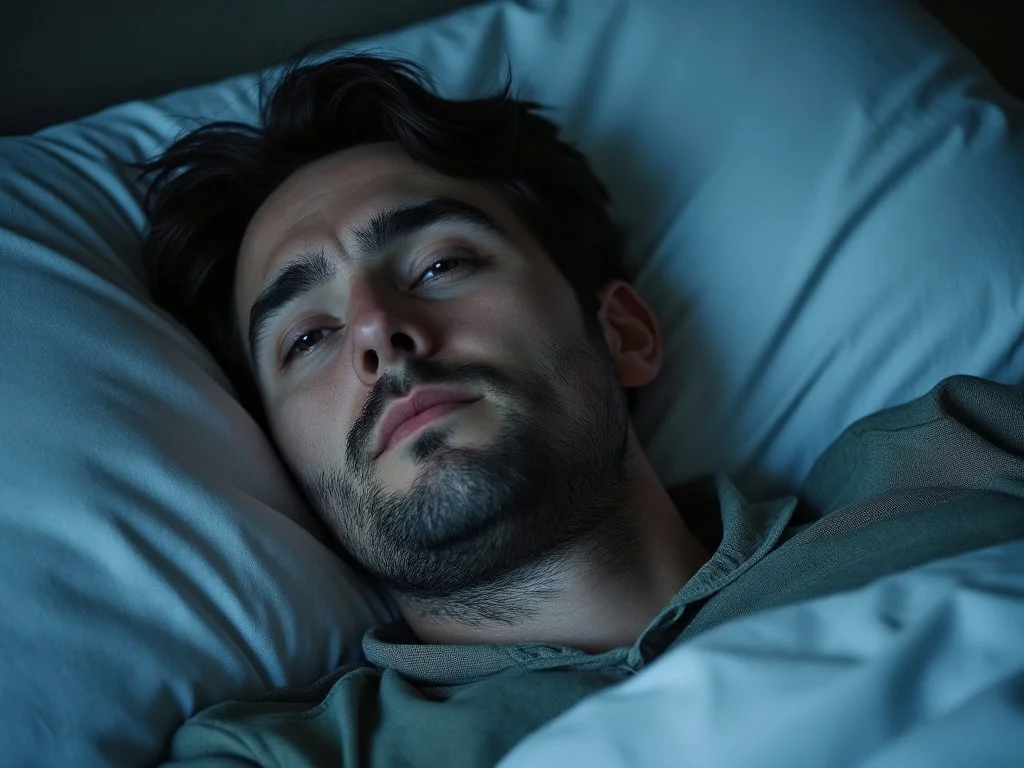 Man lying awake with insomnia at night – specialized concierge mental health treatment for insomnia and sleep disorders at Calderon Medicine Concierge Mental Health