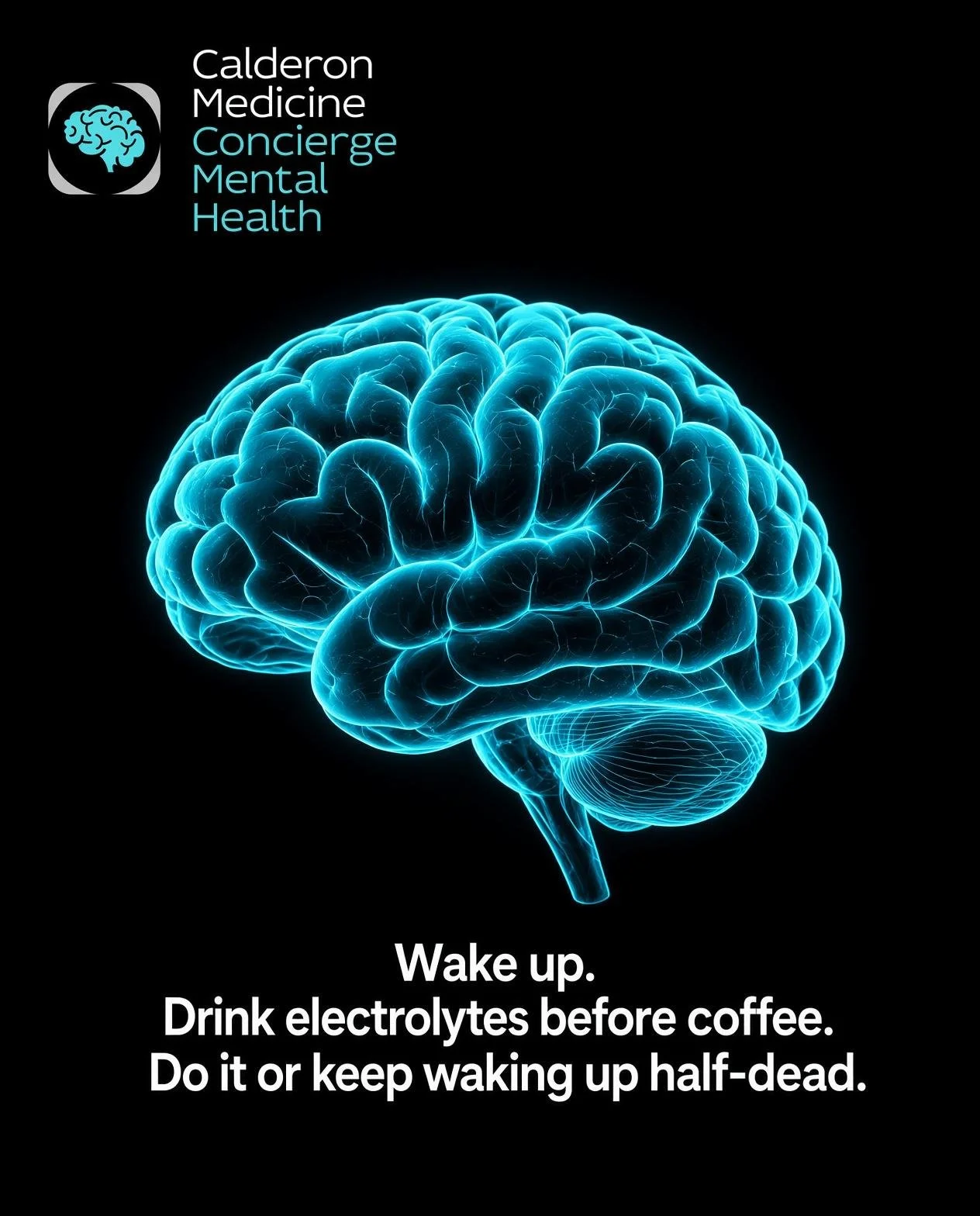 Wake up.
Drink electrolytes before coffee.
Do it or keep waking up half-dead.

You just spent 7&ndash;8 hours breathing out water vapor and burning through sodium, potassium, and magnesium. Your brain is already running on fumes.

Plain water alone d