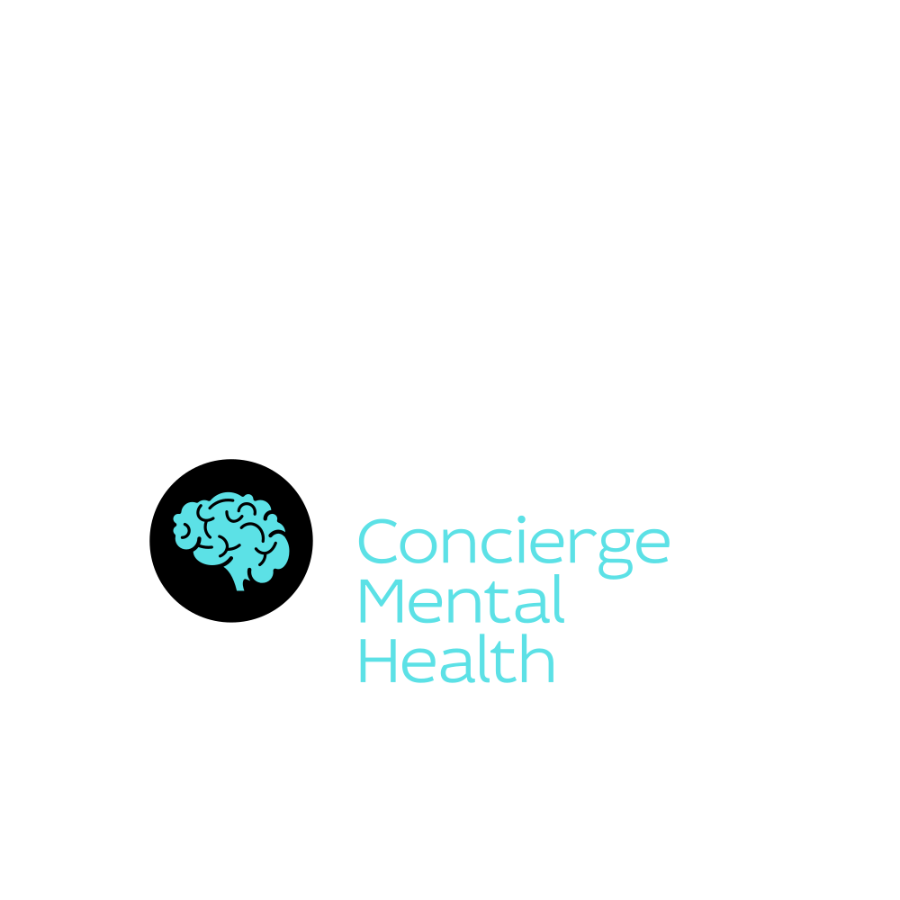 Logo for Calderon Medicine Concierge Mental Health with a stylized blue brain icon and text on a black background.