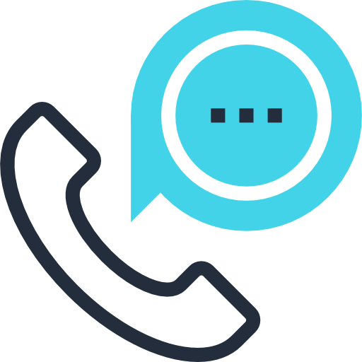 Phone receiver icon with a speech bubble containing three dots, indicating a call or messaging.
