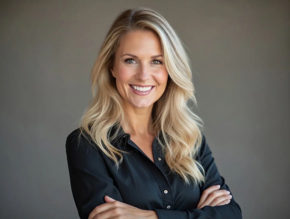 Ashley Isorra with a black blazer, smiling with bright white teeth at Calderon Medicine Concierge Mental Health