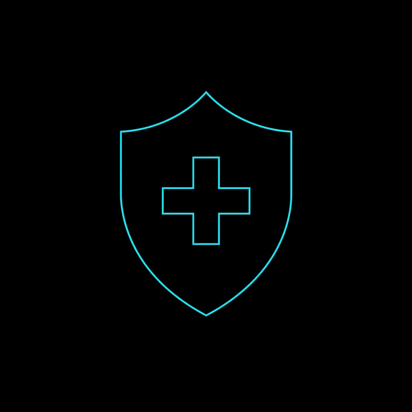 Calderon Medicine Concierge Mental Health physical performance icon — cyan medical shield with plus on black