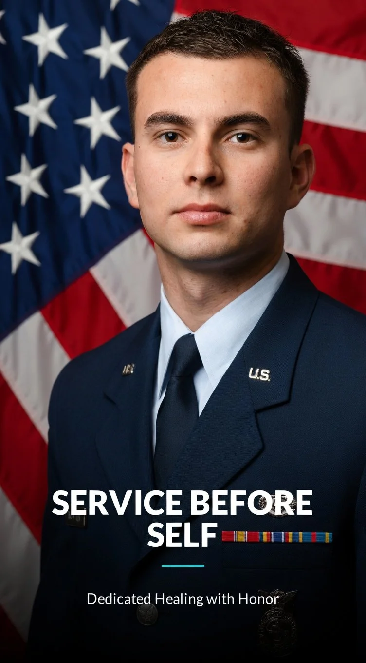 Alston B. Calderon PA-C in his U.S. Air Force uniform 2004, embodying service before self as a dedicated veteran now providing virtual concierge metabolic psychiatry and mental health services across Florida via secure telehealth