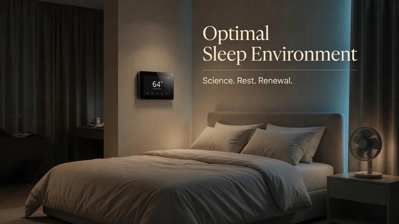 Calderon Medicine Concierge Mental Health - Optimal sleep environment at 64°F with fan and smart thermostat. Science-backed bedroom setup for deep restorative sleep in metabolic psychiatry.