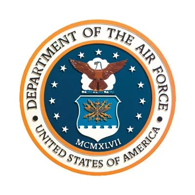 Seal of the U.S. Department of the Air Force with an eagle, shield, and stars.