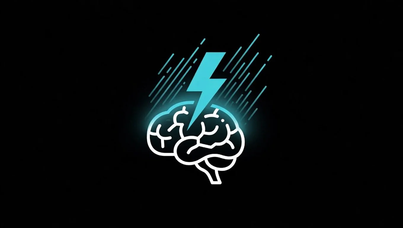 Brain with lightning bolt in cyan representing faster breakthrough results with Iridium membership at Calderon Medicine Concierge Mental Health