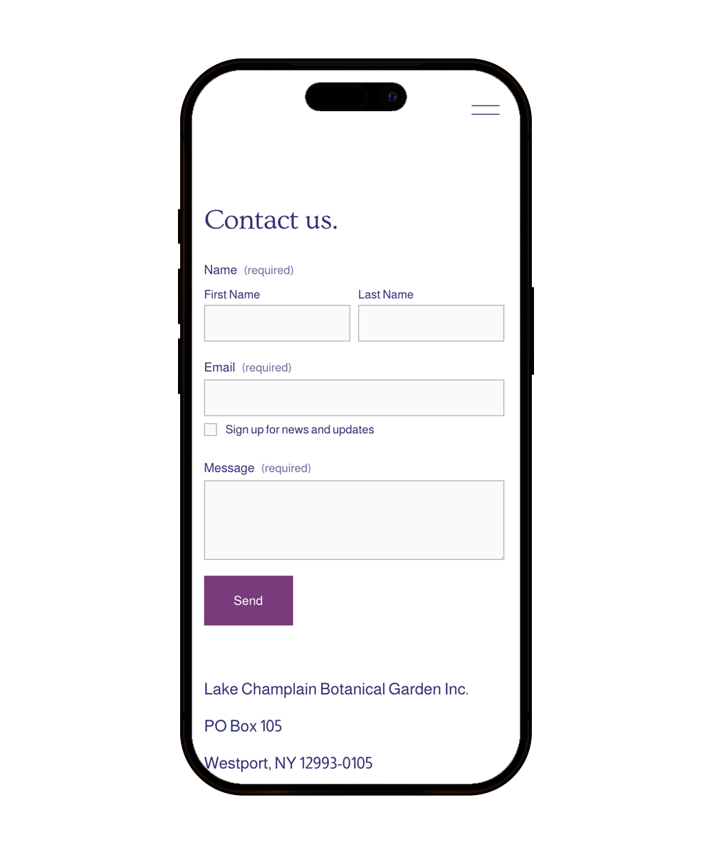 Contact page on mobile phone
