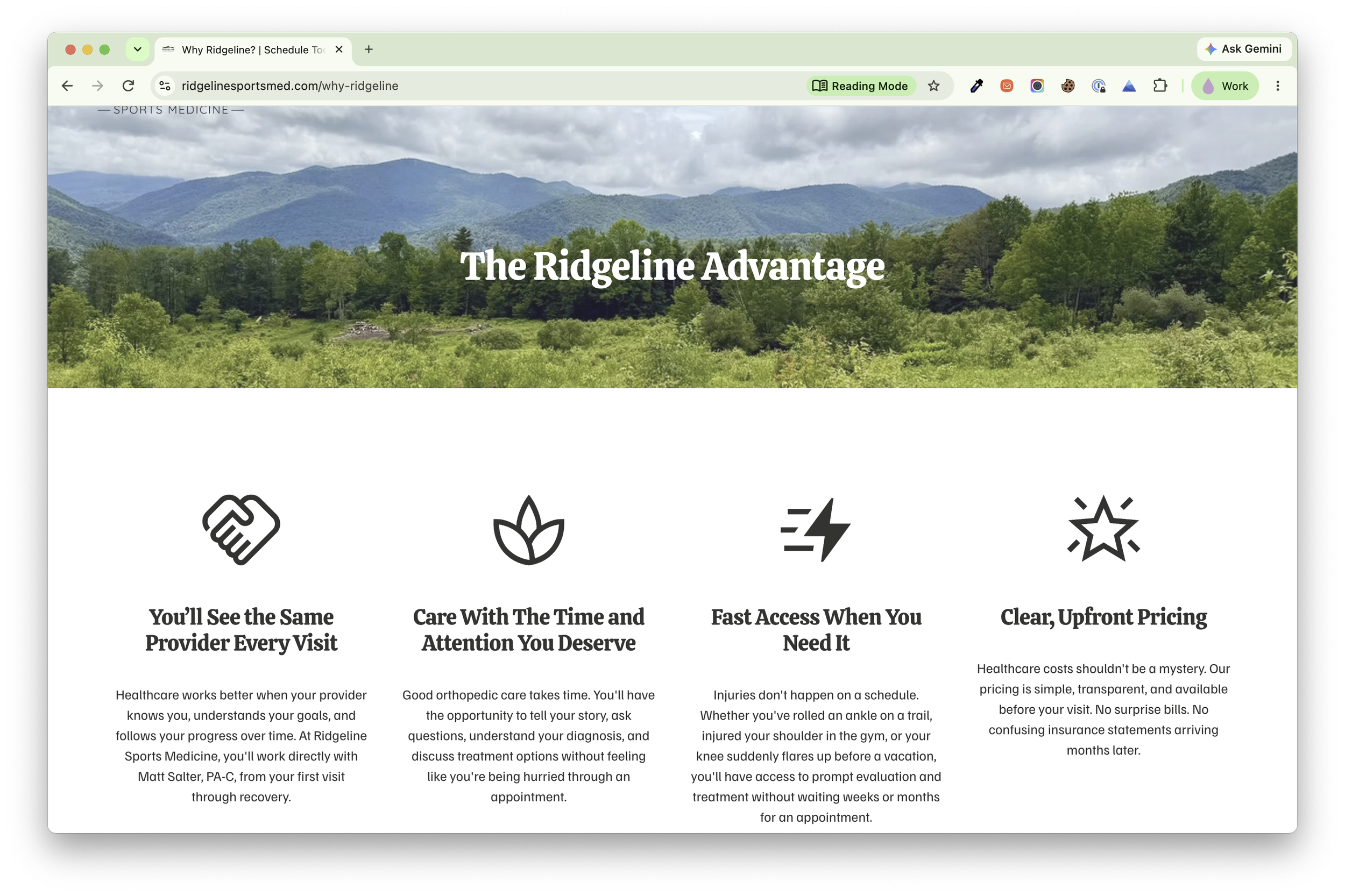 Screenshot of the "Why Ridgeline" page on desktop