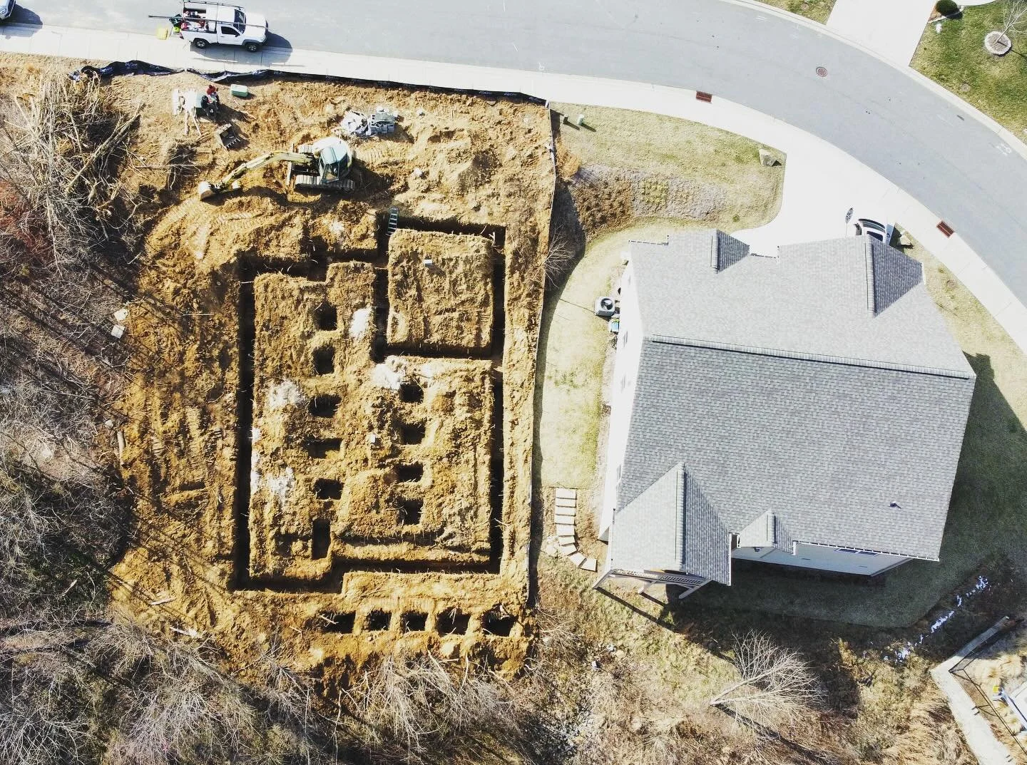 Steep lot, footings for a new house.