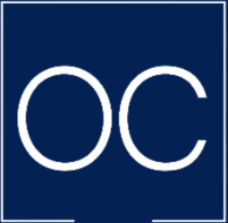Blue background with white letters 'OC' in the center.