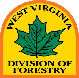 Seal of the West Virginia Division of Forestry featuring a green leaf on a yellow background with black text.