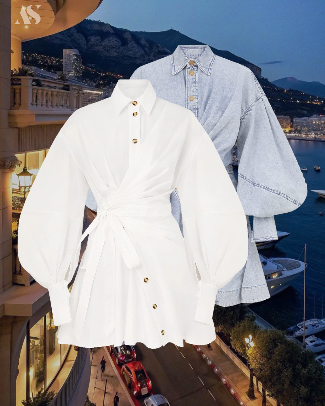 Savannah Mini Dress (White/ Denim)