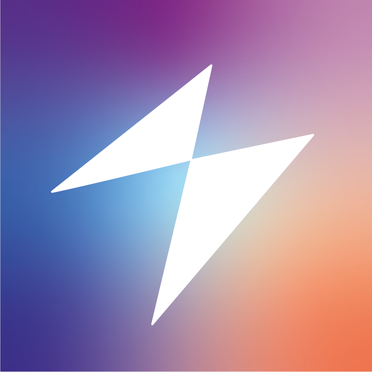 White electric lightning bolt symbol on a colorful blurred gradient background