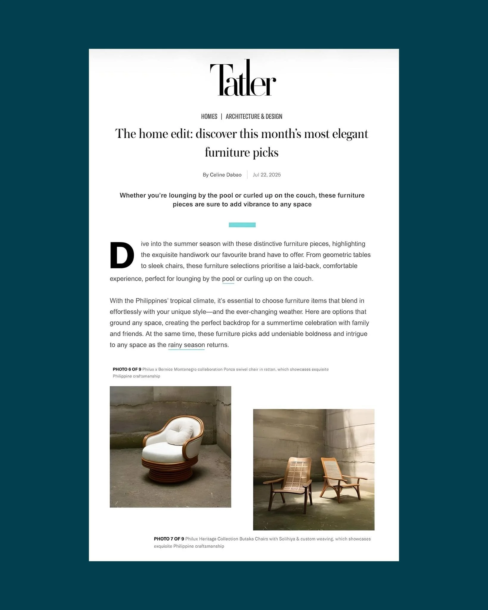 Read our feature on Tatler PH.

Get in touch with us to find out more.
Website: www.pacific-traders.com | Email: csg@pacific-traders.com
.
.
.
.
#pacifictraders #manufacturing #furniture #craftsmanship #quality #rattan #madeinCebu