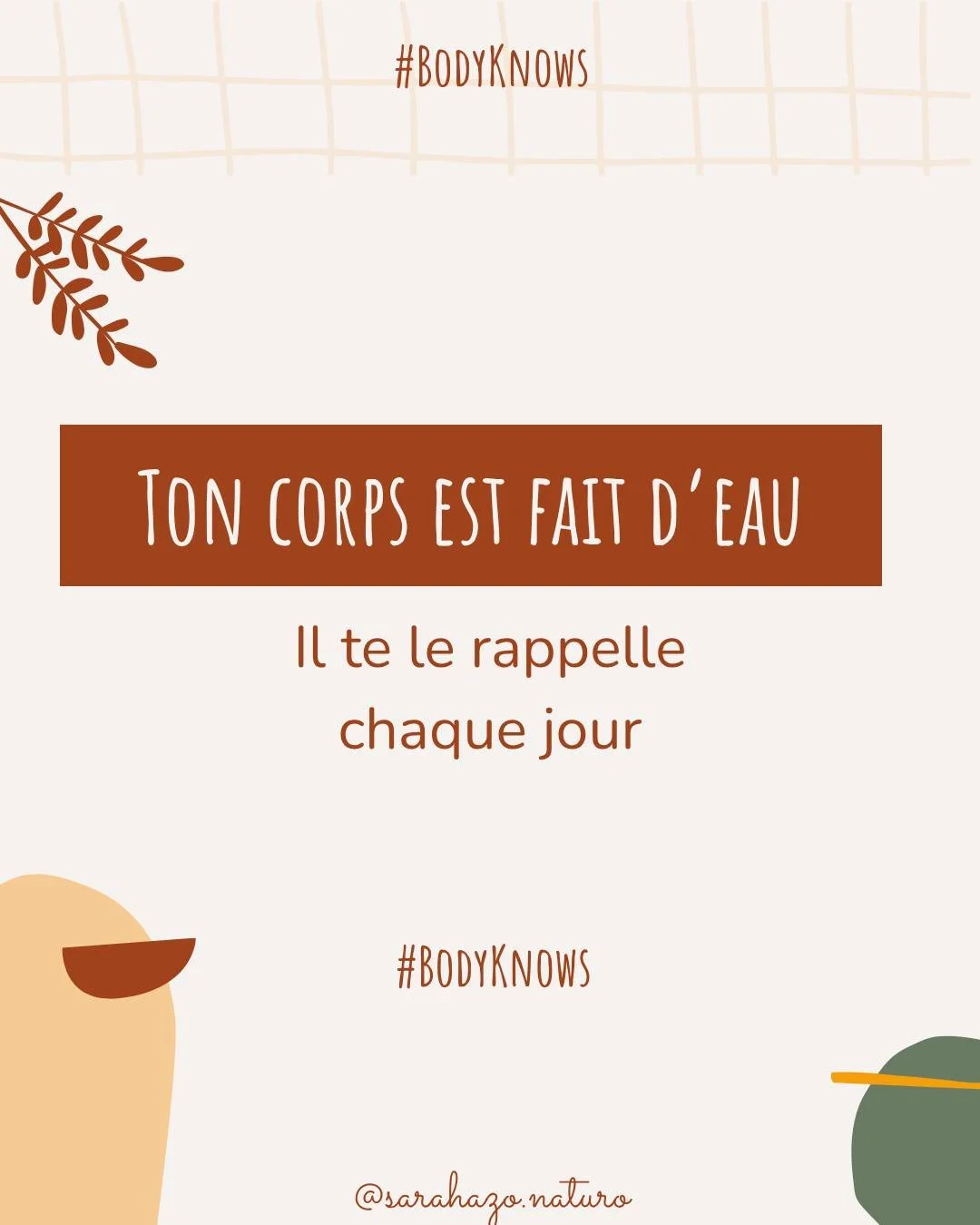 💧 Ton corps est compos&eacute; &agrave; 60&ndash;70 % d&rsquo;eau. Elle nettoie, transporte, r&eacute;gule, &eacute;quilibre.

Quand tu manques d&rsquo;eau, il te le dit : maux de t&ecirc;te, fatigue, urines fonc&eacute;es, peau s&egrave;che, parfoi