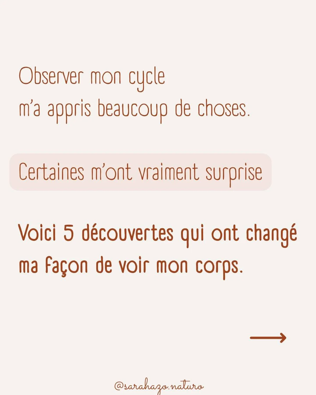 Pendant longtemps, je voyais mon cycle uniquement &agrave; travers mes r&egrave;gles.

Observer r&eacute;ellement mon cycle m&rsquo;a fait comprendre qu&rsquo;il influence beaucoup plus que &ccedil;a : vitalit&eacute;, humeur, concentration, digestio