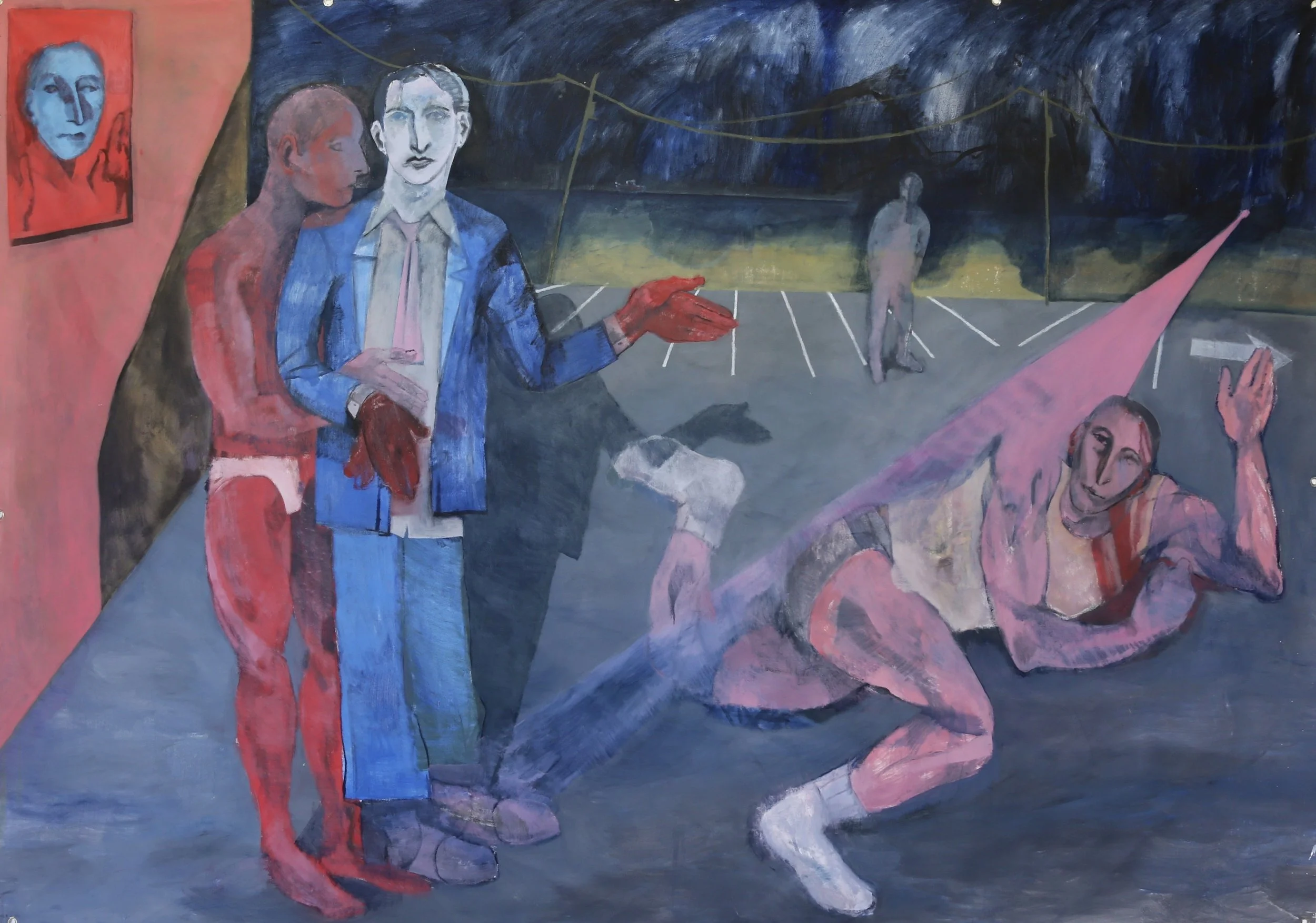 The Introduction (of the Pervert, the Auxiliary Ego, the Protagonist, the Loser, and the Other), 6 x 8 ft, oil on canvas, 2025