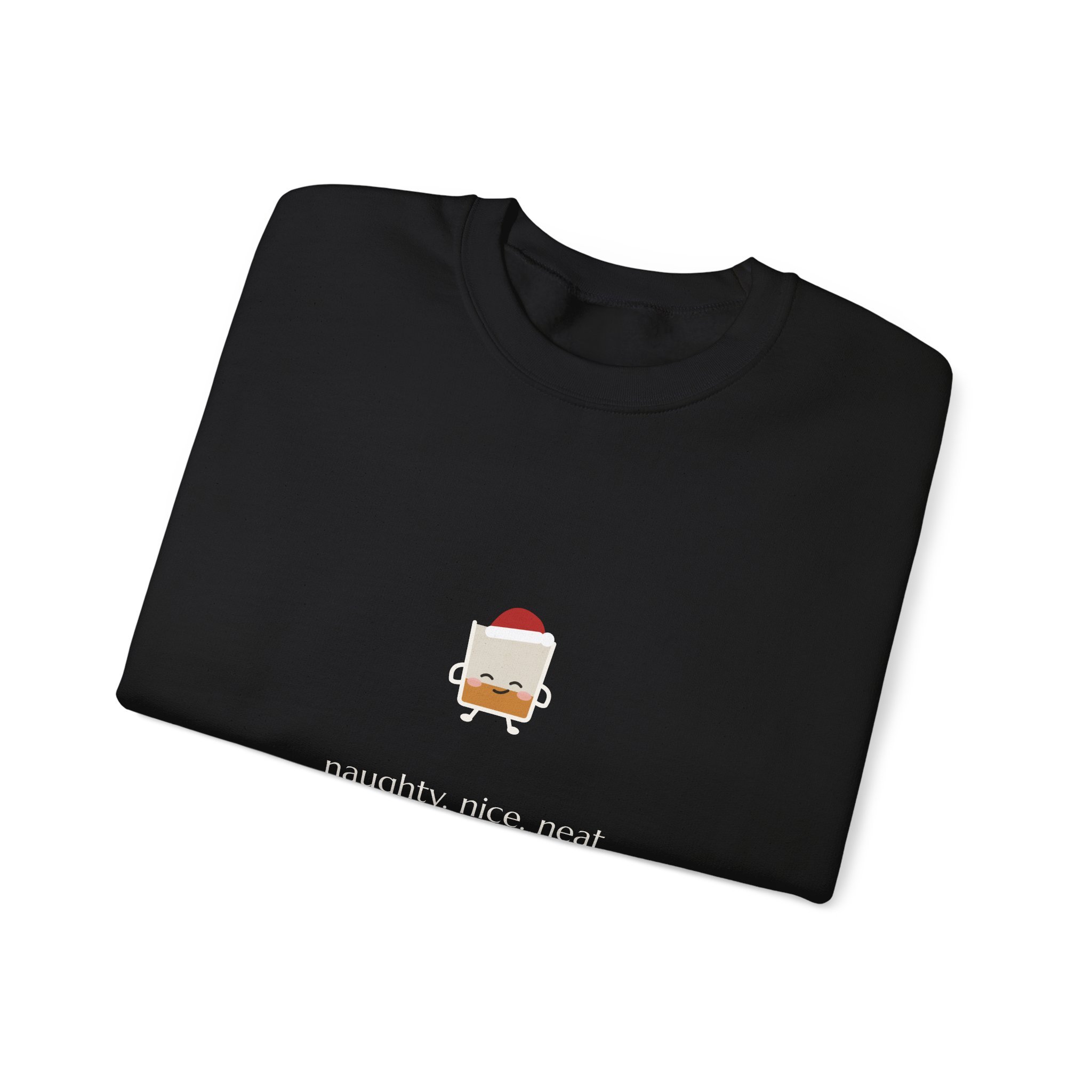 naughty. nice. neat. crewneck sweatshirt in Black, collar label view