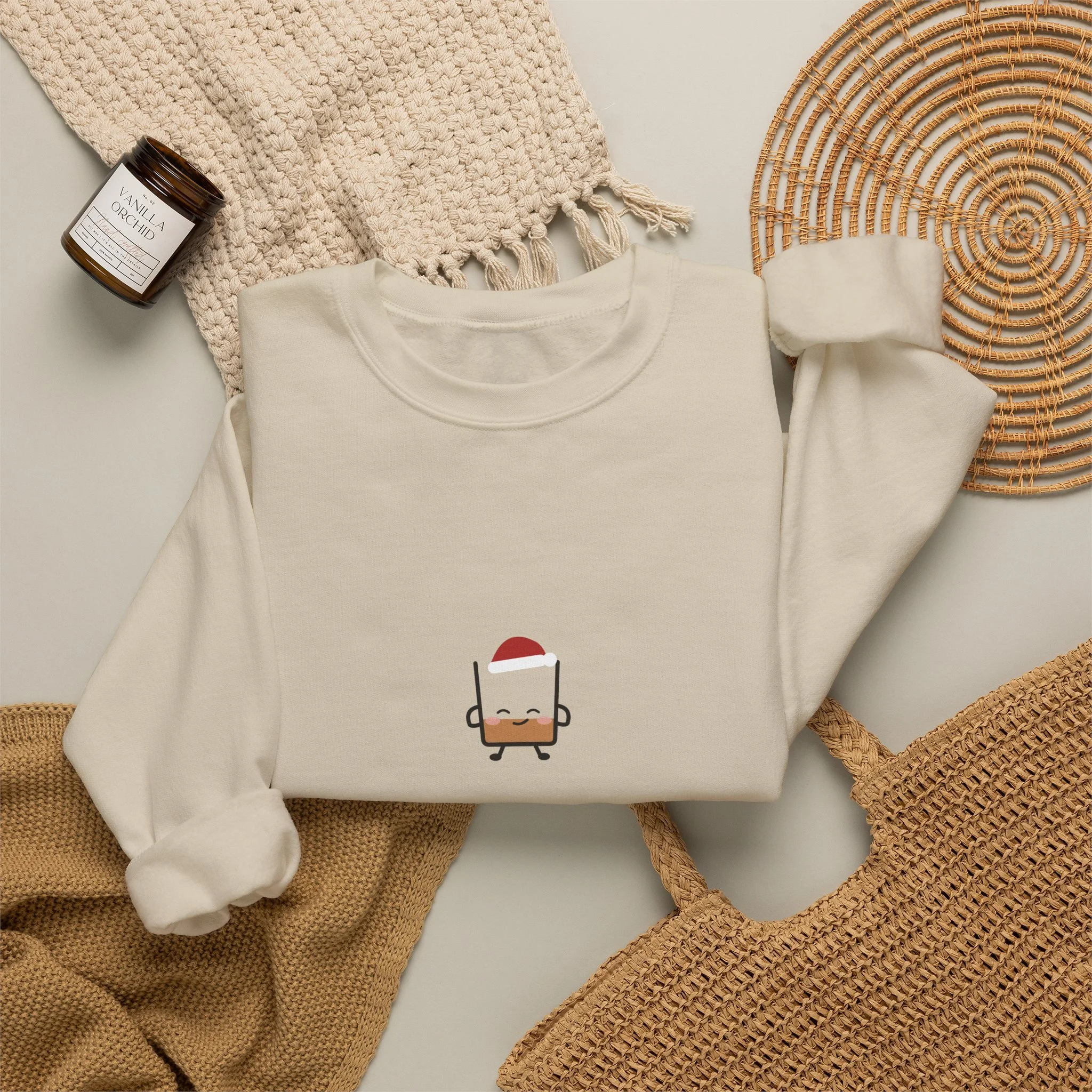 naughty. nice. neat. crewneck sweatshirt in Sand, detail view