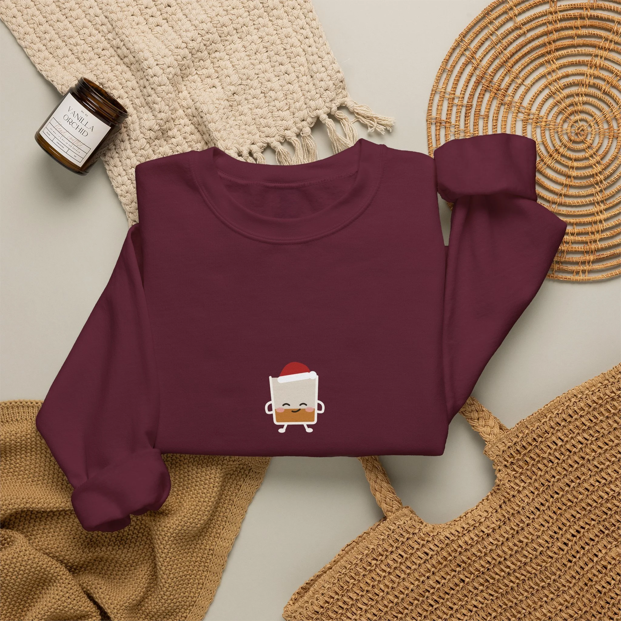 naughty. nice. neat. crewneck sweatshirt in Maroon, detail view