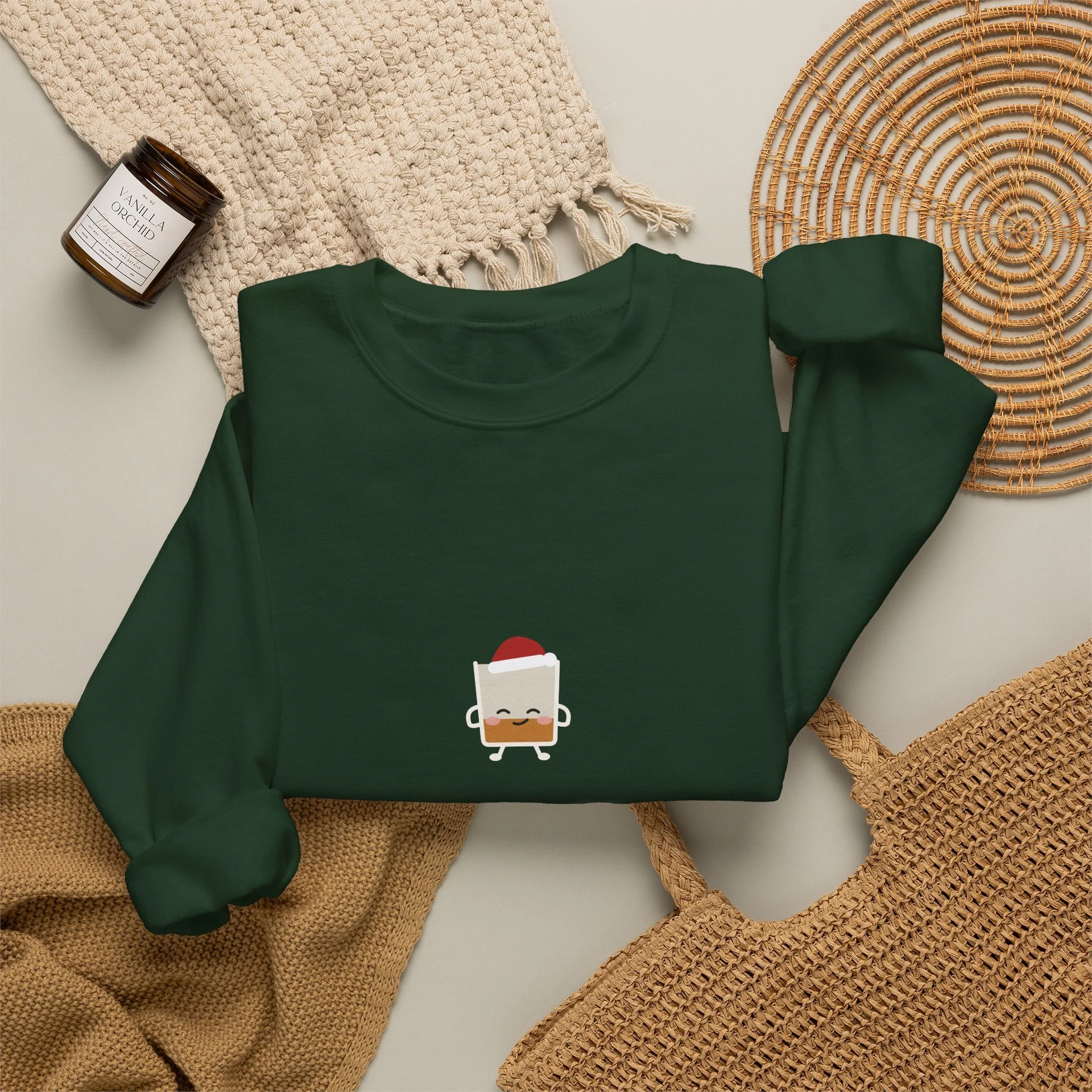 naughty. nice. neat. crewneck sweatshirt in Forest Green, detail view