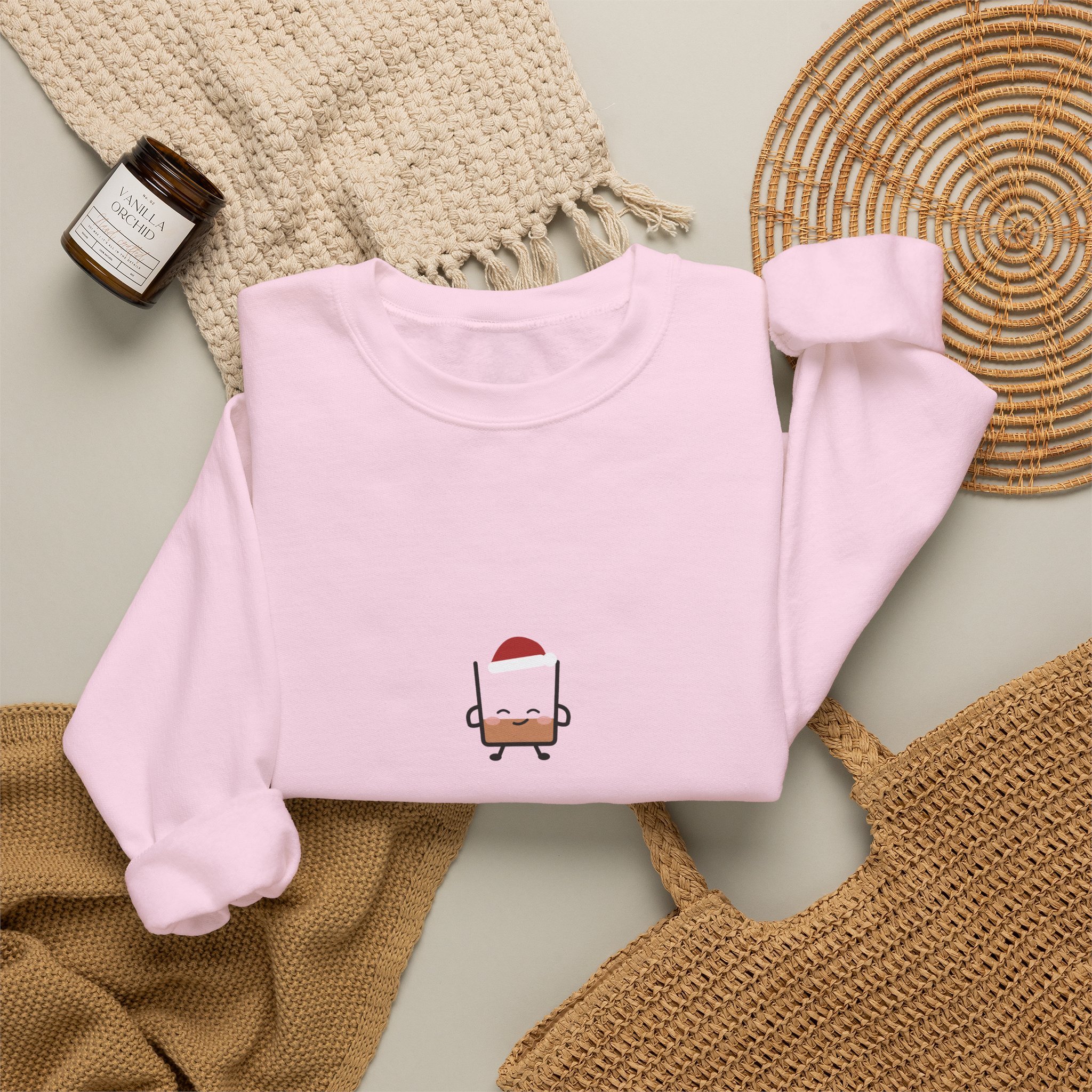 naughty. nice. neat. crewneck sweatshirt in Light Pink, detail view
