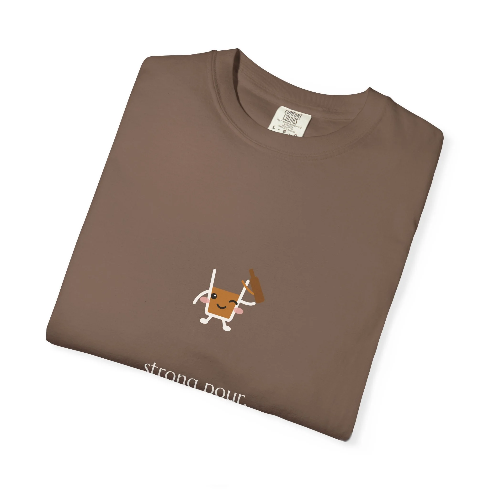 strong pour. weak boundaries. Comfort Colors tee in Espresso, detail view