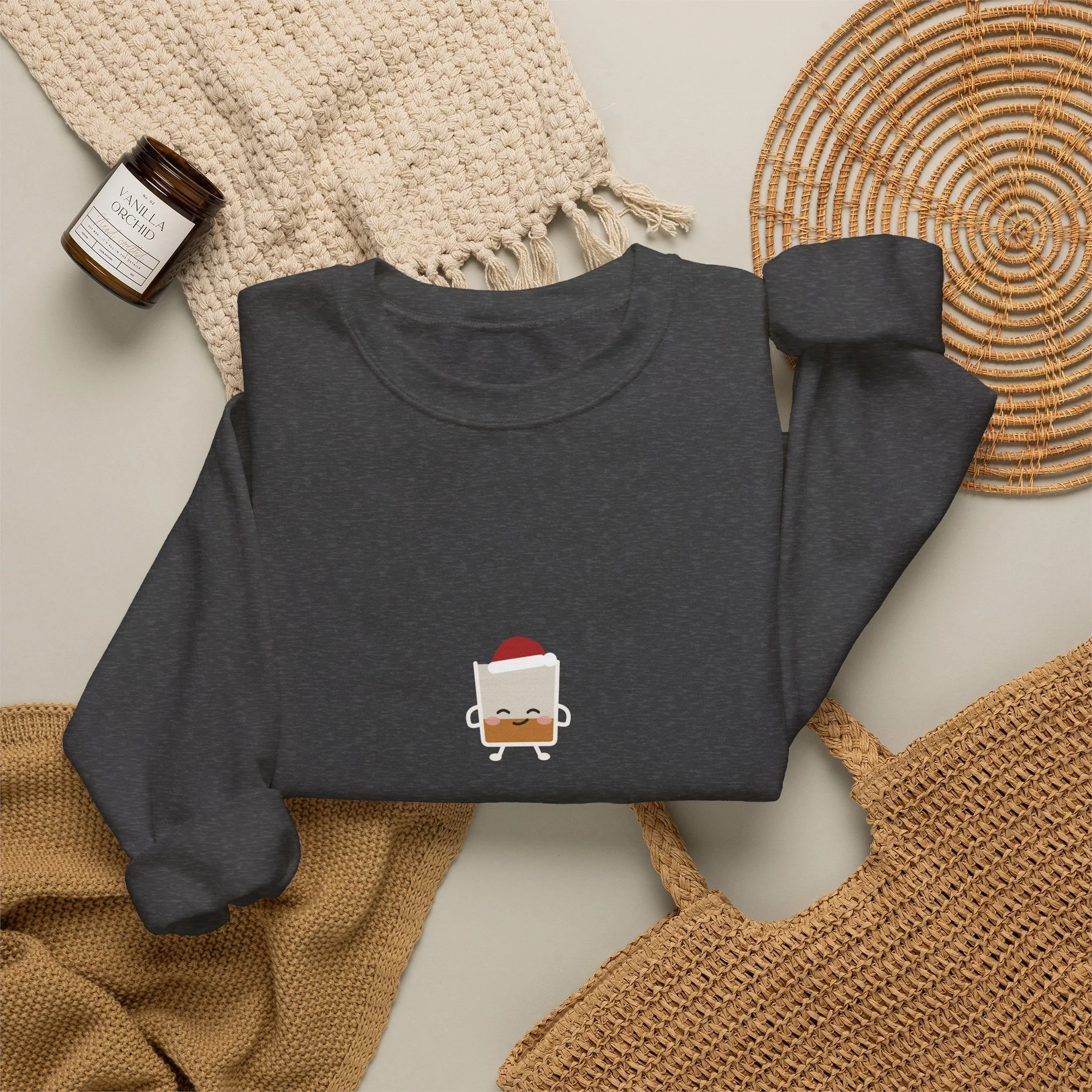 naughty. nice. neat. crewneck sweatshirt in Dark Heather, detail view