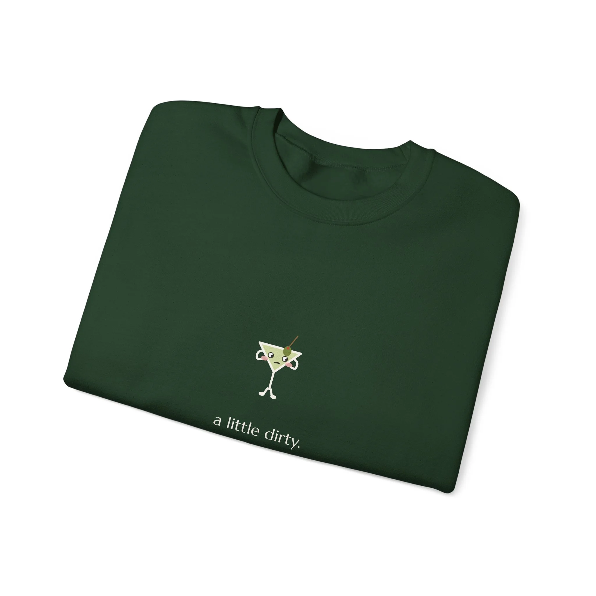 a little dirty. crewneck sweatshirt in Forest Green, collar label view