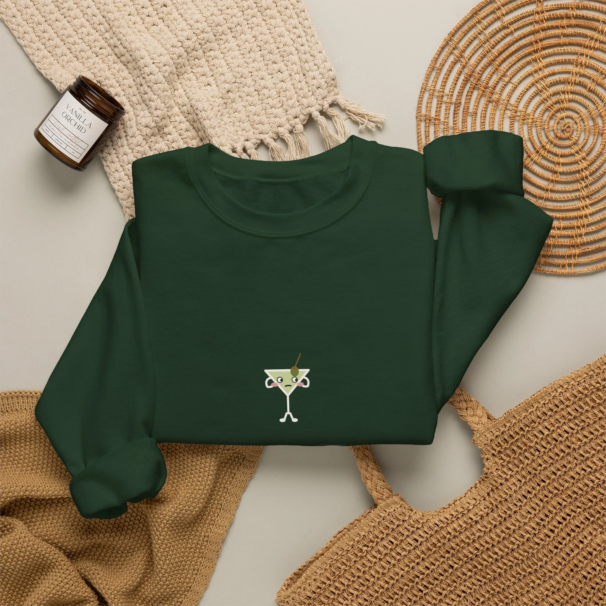 a little dirty. crewneck sweatshirt in Forest Green, detail view