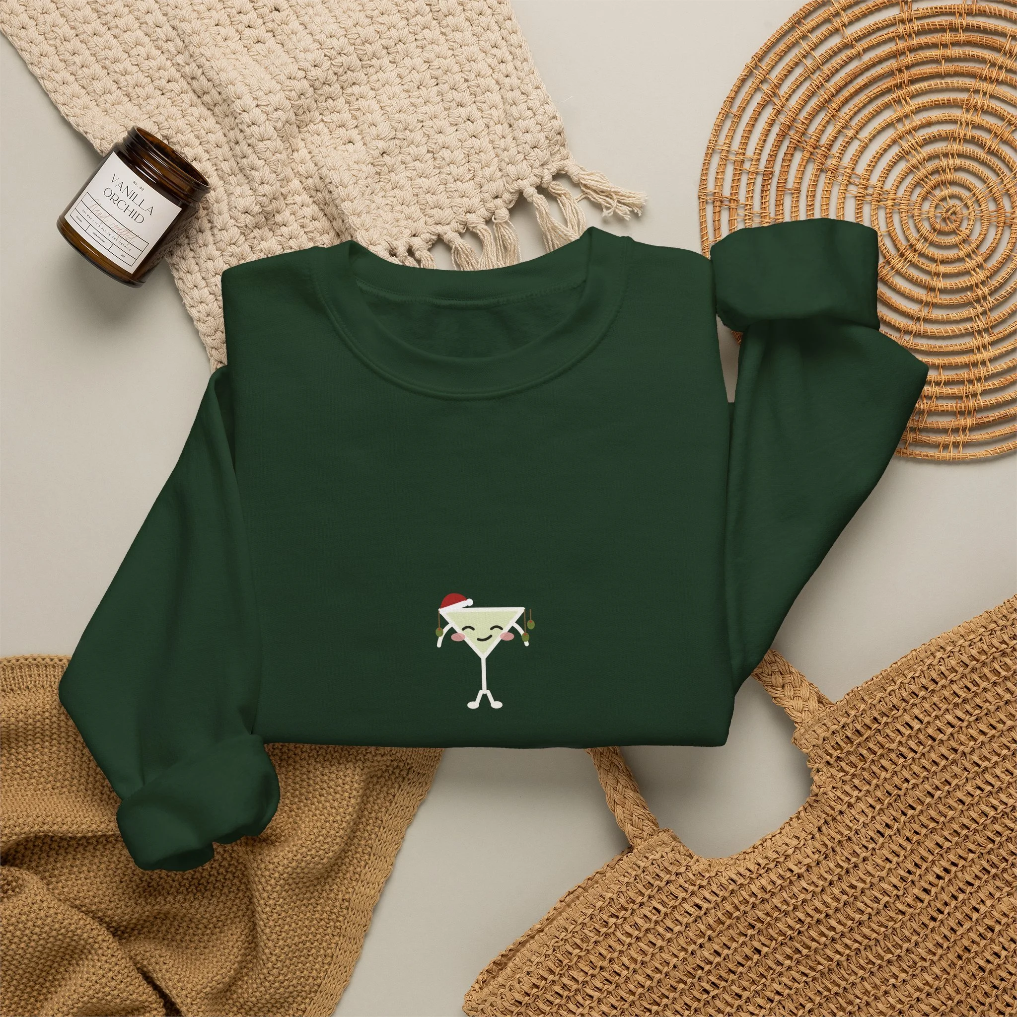 naughty, but well garnished. crewneck sweatshirt in Forest Green, detail view