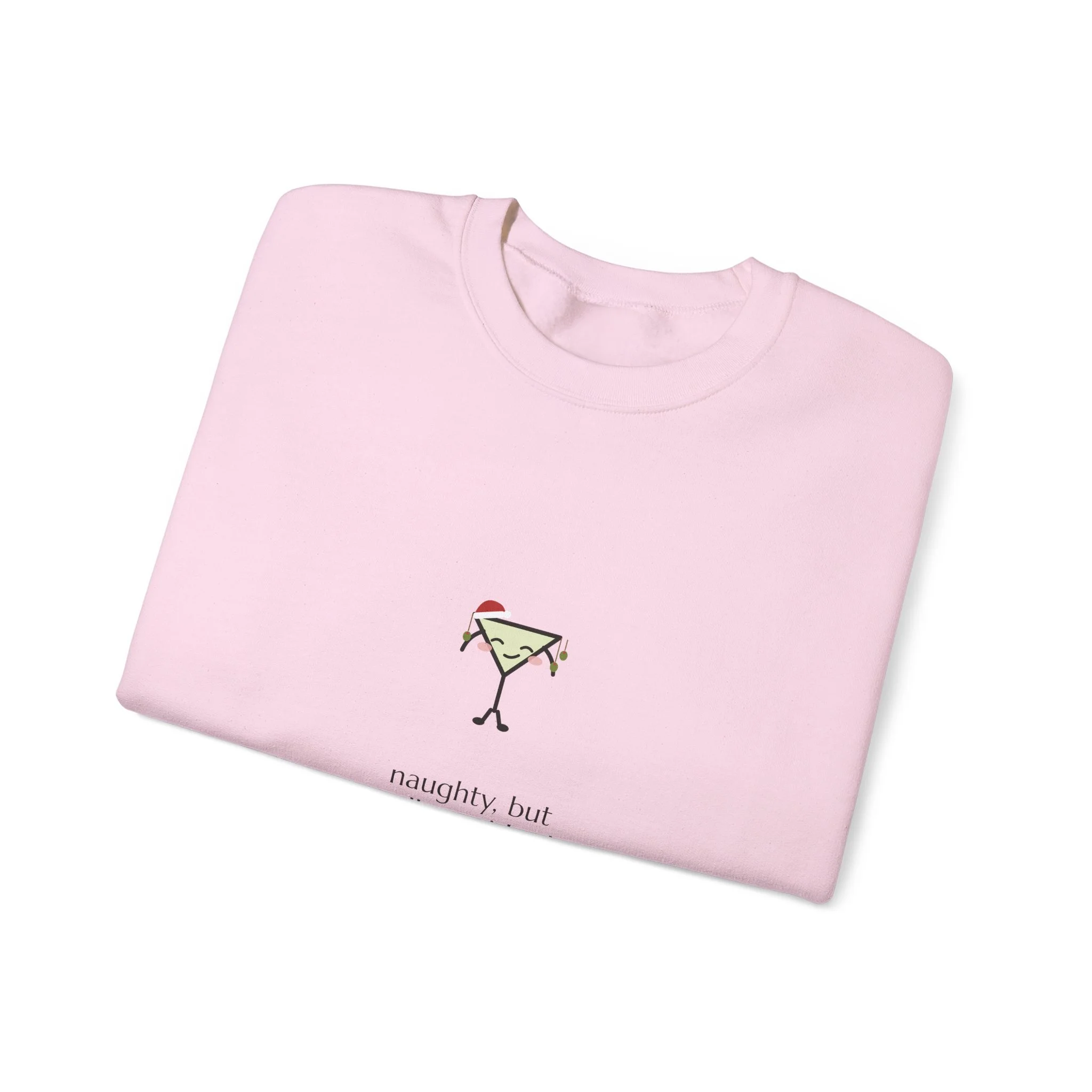 naughty, but well garnished. crewneck sweatshirt in Light Pink, collar label view