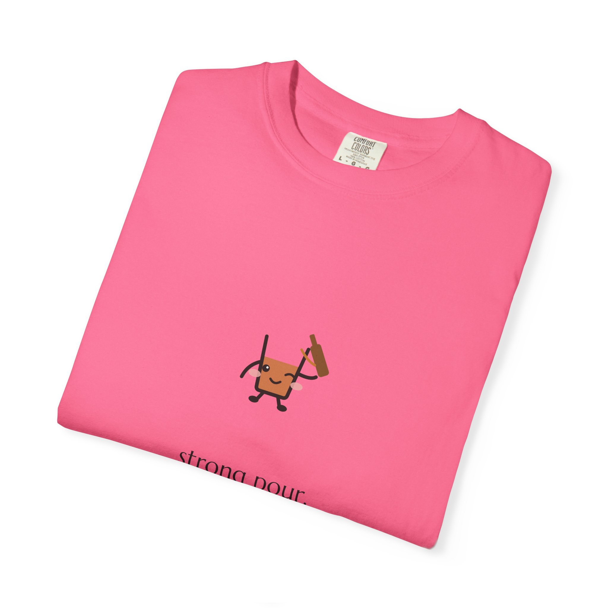 strong pour. weak boundaries. Comfort Colors tee in Crunchberry, detail view