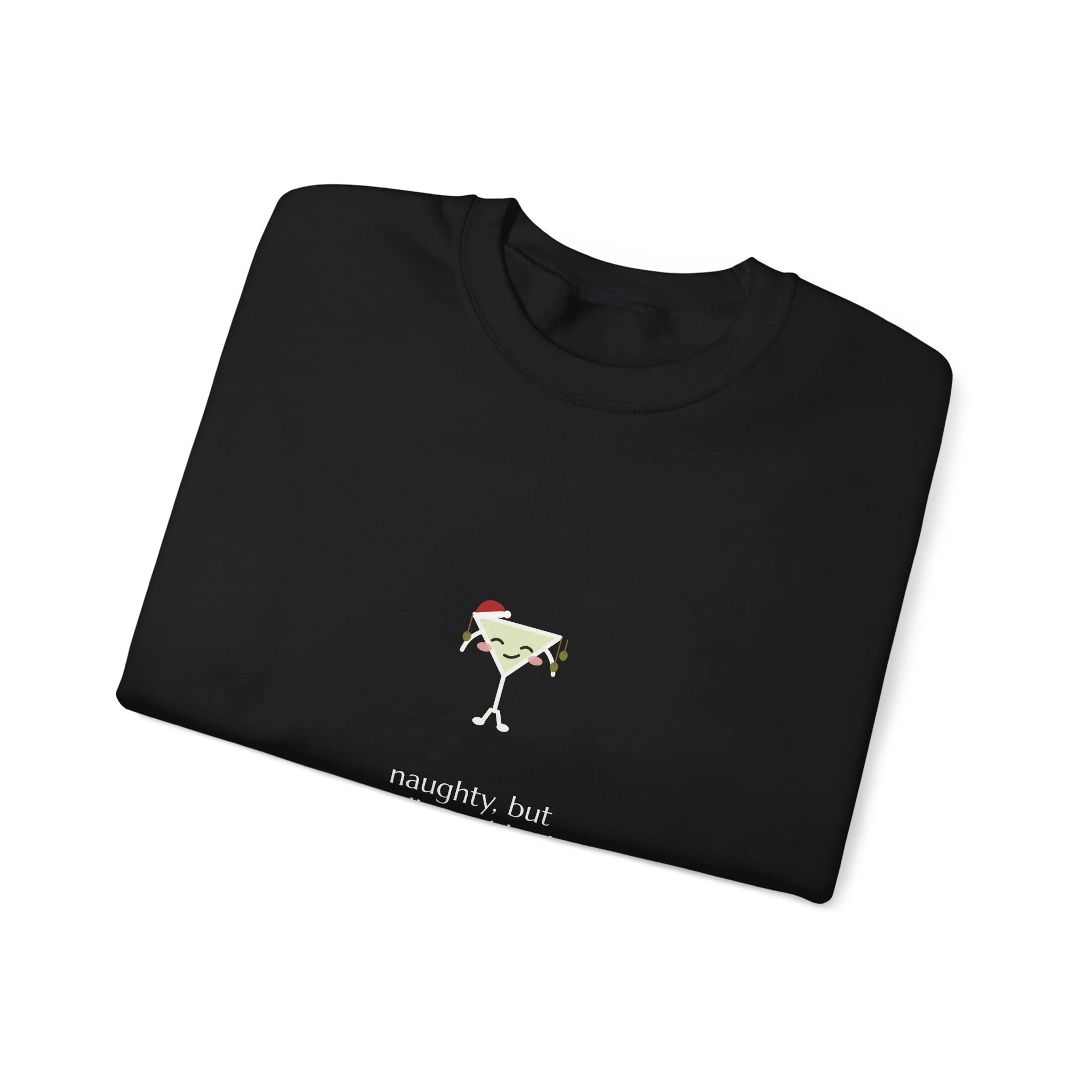 naughty, but well garnished. crewneck sweatshirt in Black, collar label view