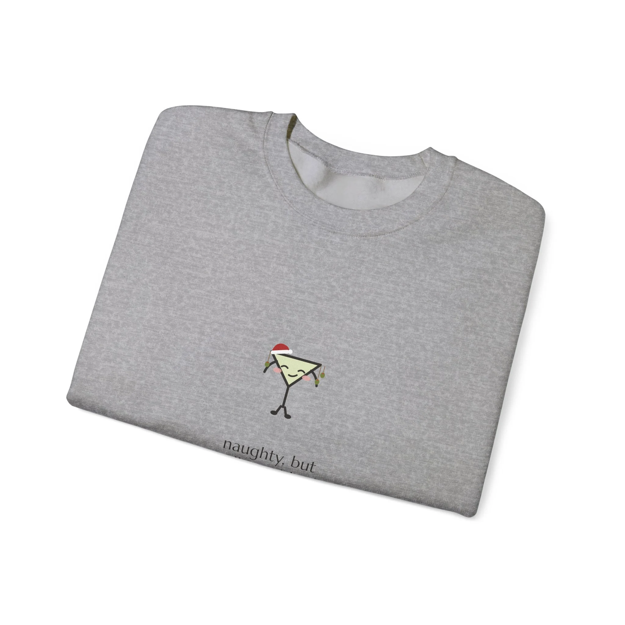 naughty, but well garnished. crewneck sweatshirt in Sport Grey, collar label view
