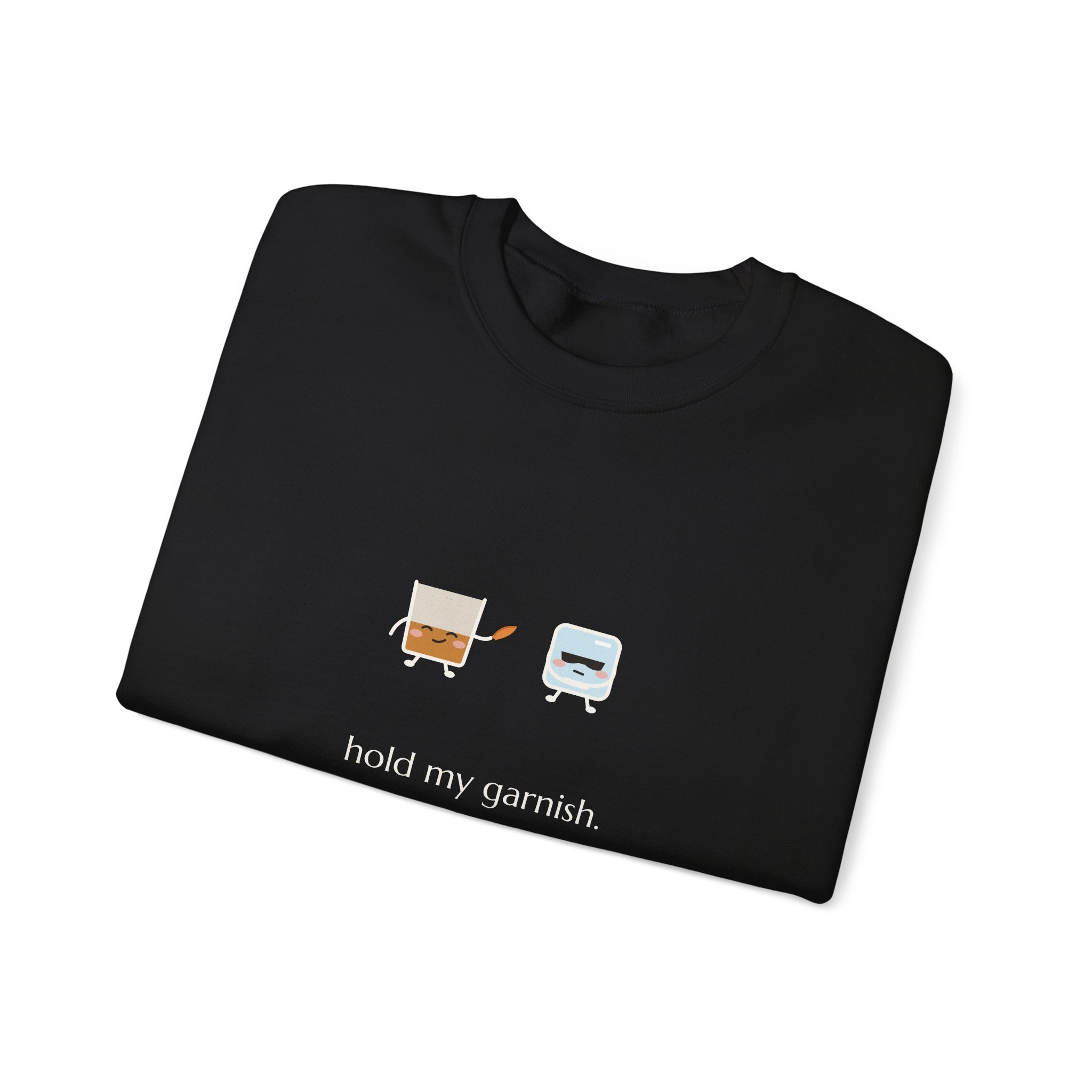 hold my garnish. crewneck sweatshirt in Black, collar label view