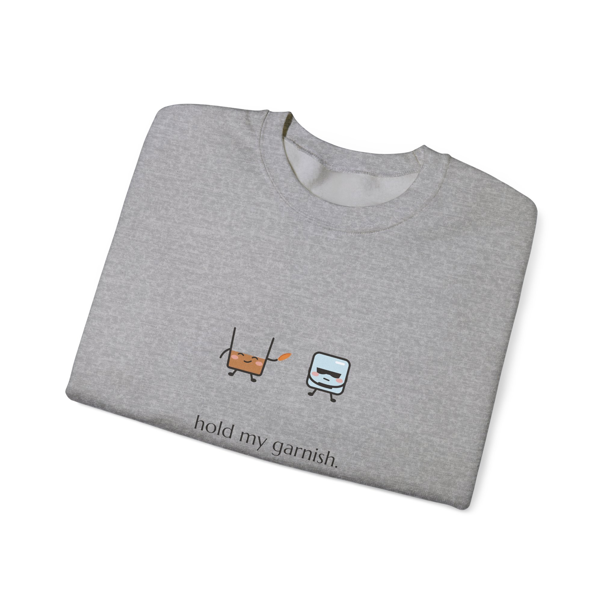 hold my garnish. crewneck sweatshirt in Sport Grey, collar label view