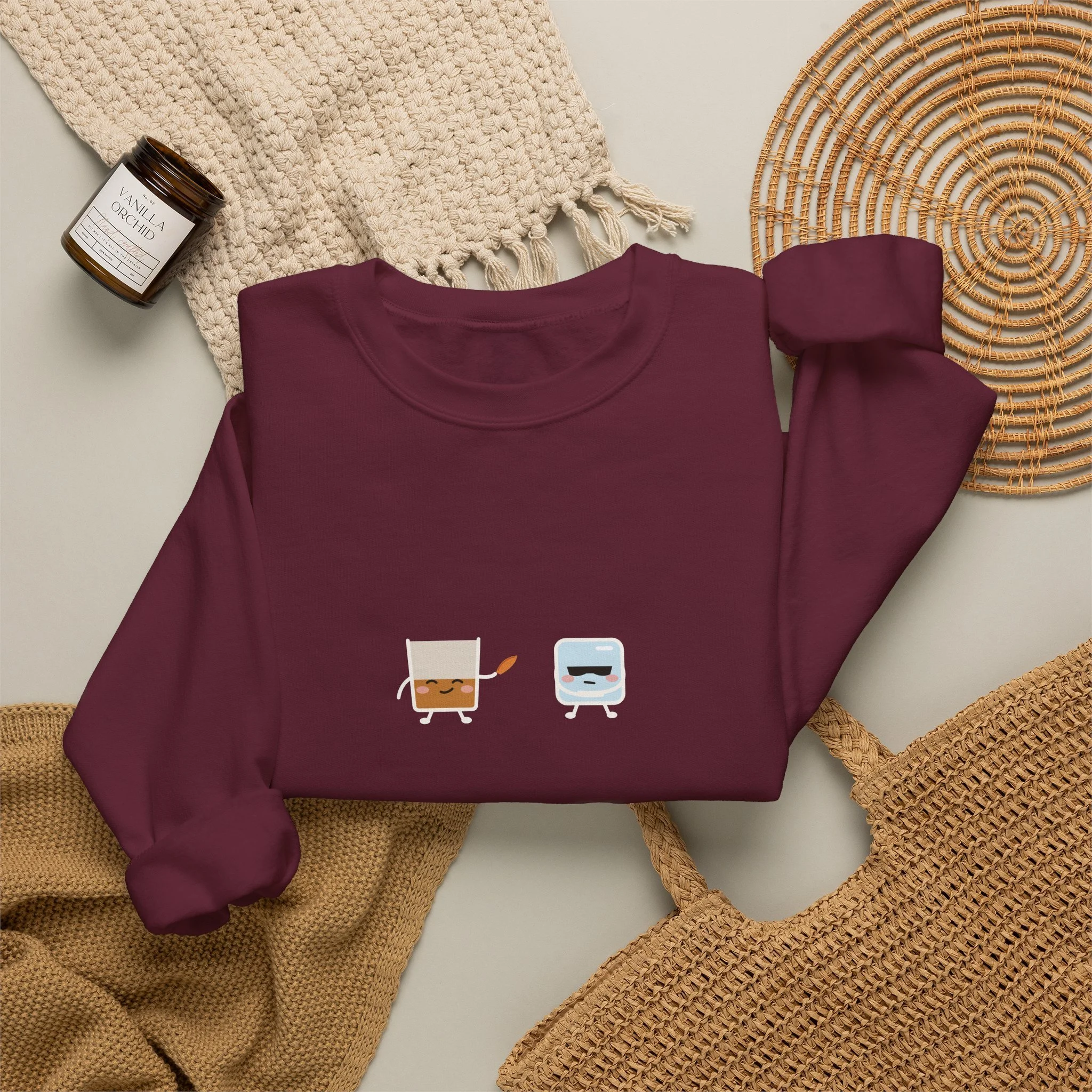 hold my garnish. crewneck sweatshirt in Maroon, detail view