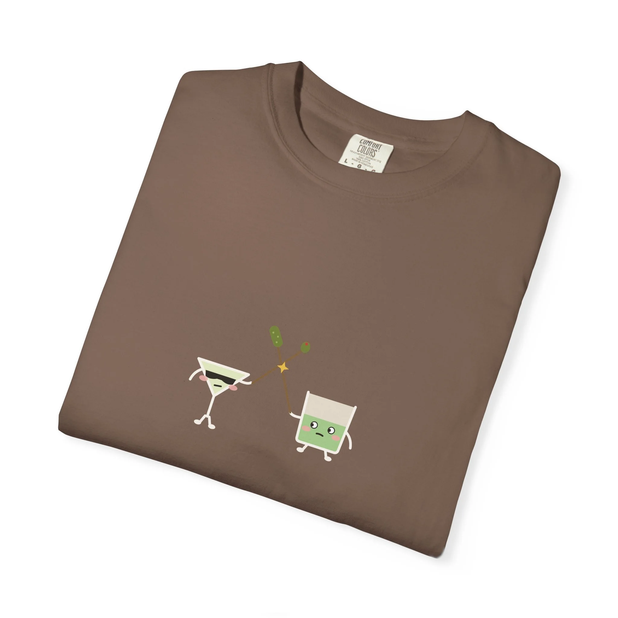 extra brine. extra violence. Comfort Colors tee in Espresso, detail view