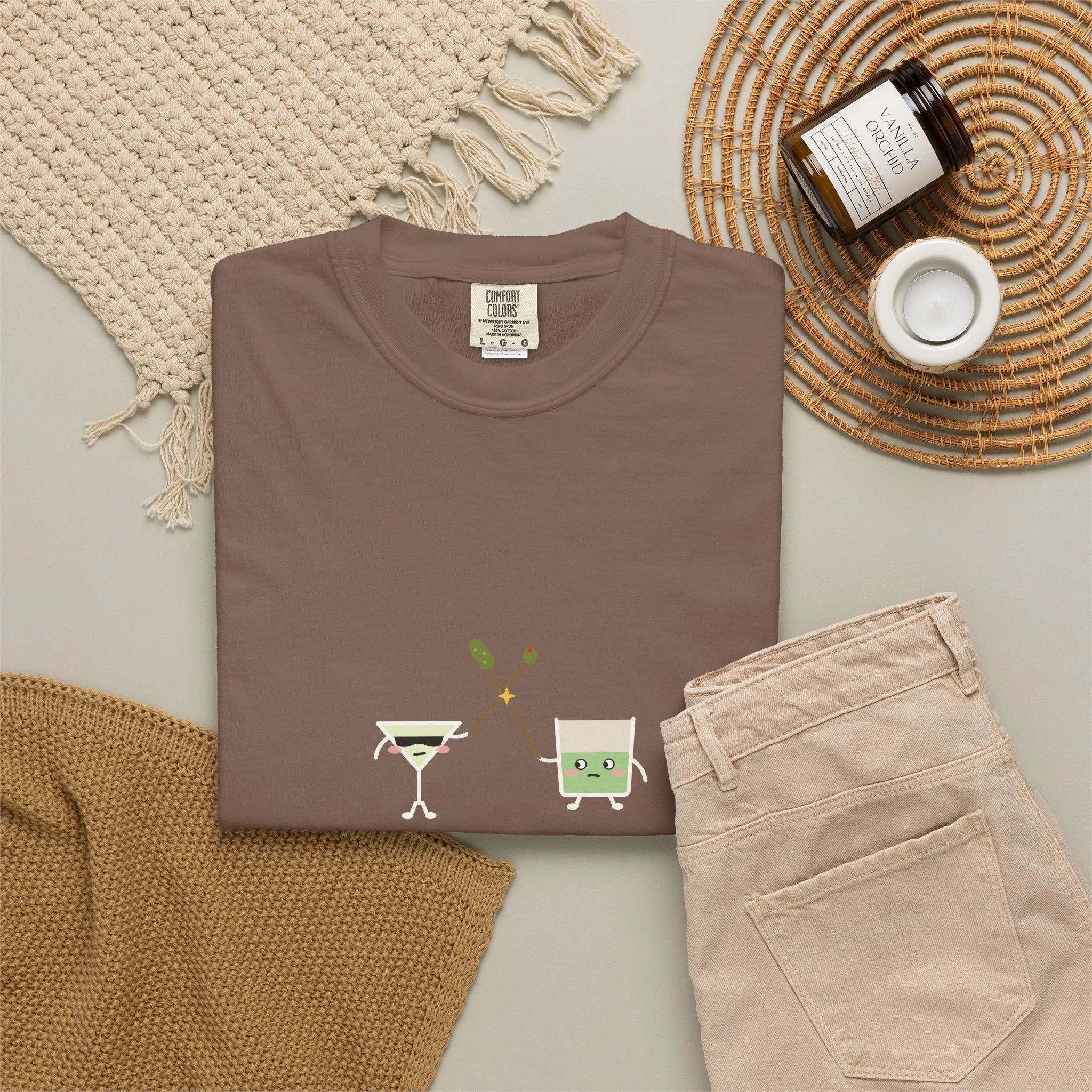 extra brine. extra violence. Comfort Colors tee in Espresso, detail view